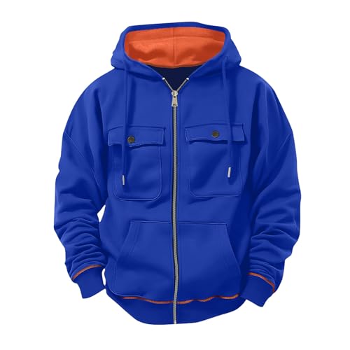 Kapuzenjacke Herren Casual Einfarbige Kapuzenpullover Langarm Reißverschluss Hoodie Jacke Herbst und Winter Oberteile Zip Strickjacke mit Multi Tasche Kordelzug Freizeitjacke für Männer von CSHE