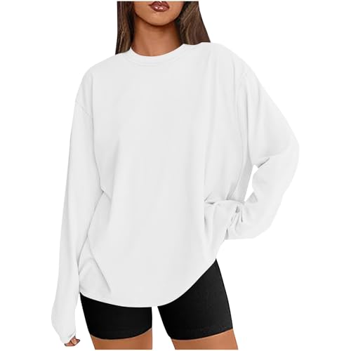 Langarmshirt Damen Sweatshirt Rundhals Tshirt Oberteile Longsleeve Tops Causal Pullover Herbst Winter Oversized Einfarbig Longshirt Basic Tunika Sport Shirts für Frauen von CSHE