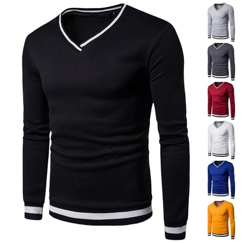 Pullover Herren Oversize Sweatshirt ohne Kapuze Mode Casual Langarmshirt mit V-Ausschnitt Baumwolle Sport Sweater Langarm Pulli Lässig Oberteil Männer Regular fit Top von CSHE