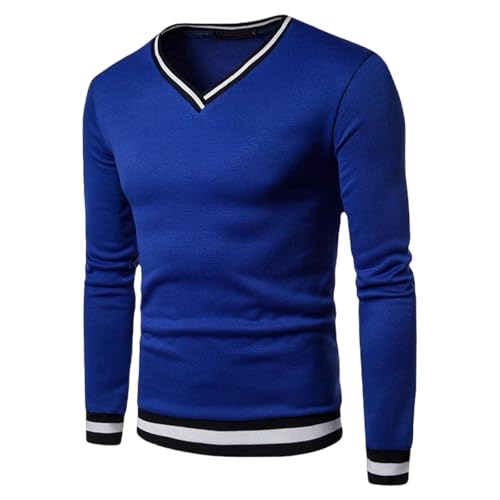 Pullover Herren Oversize Sweatshirt ohne Kapuze Mode Casual Langarmshirt mit V-Ausschnitt Baumwolle Sport Sweater Langarm Pulli Lässig Oberteil Männer Regular fit Top von CSHE