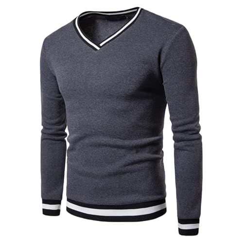 Pullover Herren Oversize Sweatshirt ohne Kapuze Mode Casual Langarmshirt mit V-Ausschnitt Baumwolle Sport Sweater Langarm Pulli Lässig Oberteil Männer Regular fit Top von CSHE