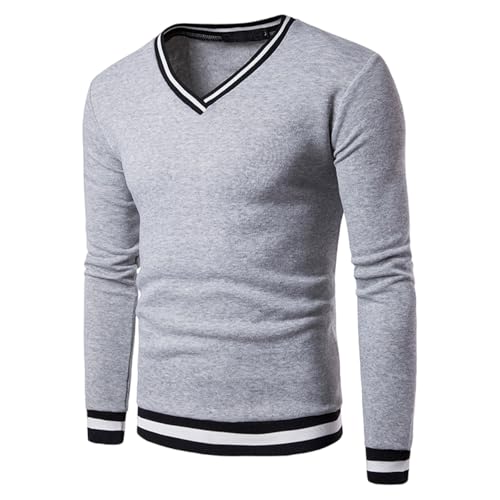 Pullover Herren Oversize Sweatshirt ohne Kapuze Mode Casual Langarmshirt mit V-Ausschnitt Baumwolle Sport Sweater Langarm Pulli Lässig Oberteil Männer Regular fit Top von CSHE