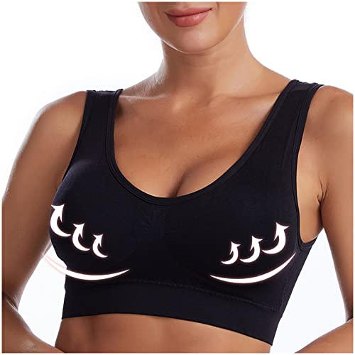 Seamless Push Up BH Damen Bustier mit Gepolstert Leicht Sport Tank Top Einfärbig BH mit Breite Träger Soft Bra Ohne Buegel Gym Bustiers Bralette S-4XL Rückenfreier BH Schlaf BH Schwarz 4XL von CSHE