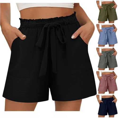 Shorts Damen Sommer Einfarbig Freizeithose Casual Kruz Hose mit Kordelzug Bermuda Shorts Weites Bein Sportshorts für Frauen von CSHE
