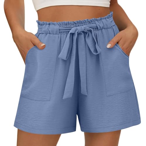 Shorts Damen Sommer Einfarbig Freizeithose Casual Kruz Hose mit Kordelzug Bermuda Shorts Weites Bein Sportshorts für Frauen von CSHE