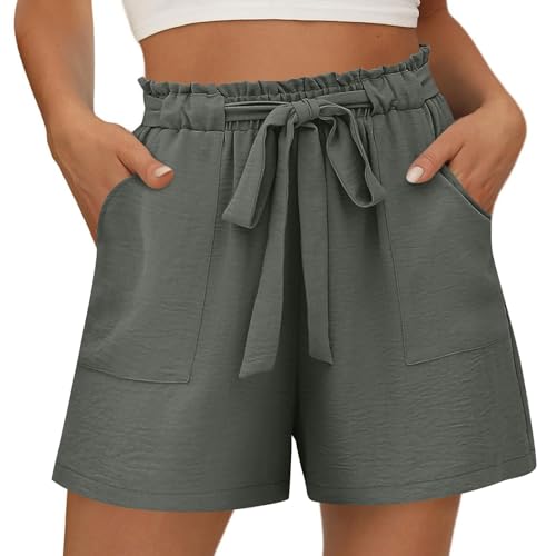 Shorts Damen Sommer Einfarbig Freizeithose Casual Kruz Hose mit Kordelzug Bermuda Shorts Weites Bein Sportshorts für Frauen von CSHE
