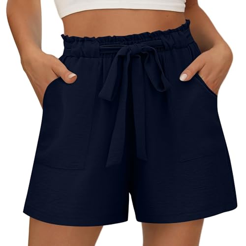 Shorts Damen Sommer Einfarbig Freizeithose Casual Kruz Hose mit Kordelzug Bermuda Shorts Weites Bein Sportshorts für Frauen von CSHE