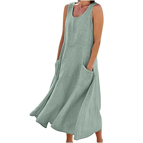 Sommerkleid Damen Ärmellos Schwingen Maxikleid Damen mit Taschen Einfarbig Damen Kleider U-Ausschnitt Strandkleid Damen Lose Kleider Beiläufig Tunika Kleid Damen Brautkleider Y2k Clothes Aesthetic von CSHE