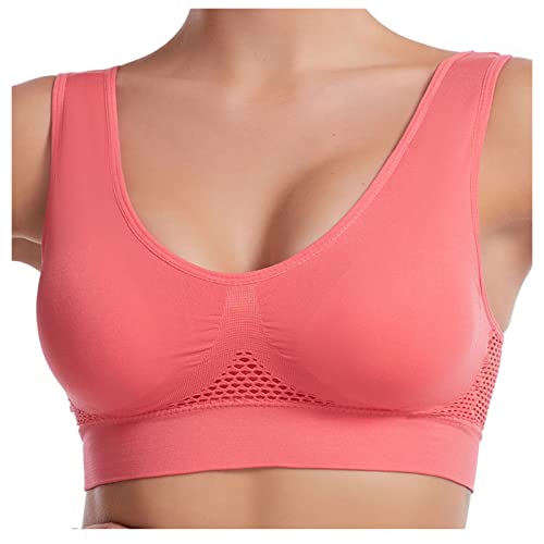 Sport BH Grosse Grössen S-6XL Shock Absorber Yoga BH Ohne Bügel Bra mit Abnehmbare Gepolstert Try-Shape BHS Atmungsaktiv Mesh Bralette Frauen Yoga Top Wassermelonenrot M von CSHE