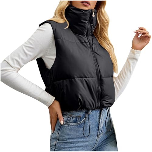 Steppweste Damen Winter Warme Daunenweste Steppjacke Einfarbig Weste mit Stehkragen Casual Winterjacke mit Reissverschluss Outdoor Ärmellos Jacke Übergangsweste Daunenmantel Wintermantel von CSHE