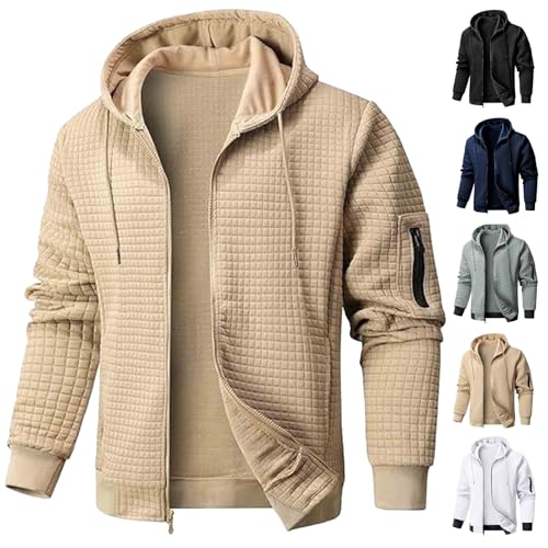 Strickjacke Herren Casual Einfarbig Kapuzenjacke Langarm Reißverschluss Kapuzenpullover Waffelmuster Hoodie Jacke Herbst und Winter Übergangsjacke von CSHE