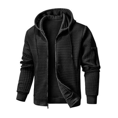 Strickjacke Herren Casual Einfarbig Kapuzenjacke Langarm Reißverschluss Kapuzenpullover Waffelmuster Hoodie Jacke Herbst und Winter Übergangsjacke von CSHE