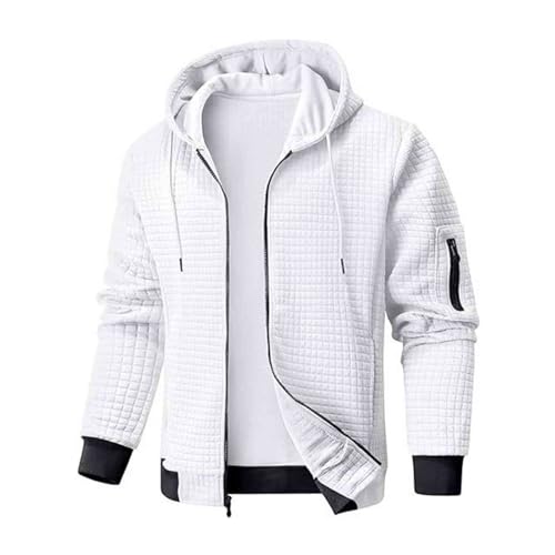 Strickjacke Herren Casual Einfarbig Kapuzenjacke Langarm Reißverschluss Kapuzenpullover Waffelmuster Hoodie Jacke Herbst und Winter Übergangsjacke von CSHE