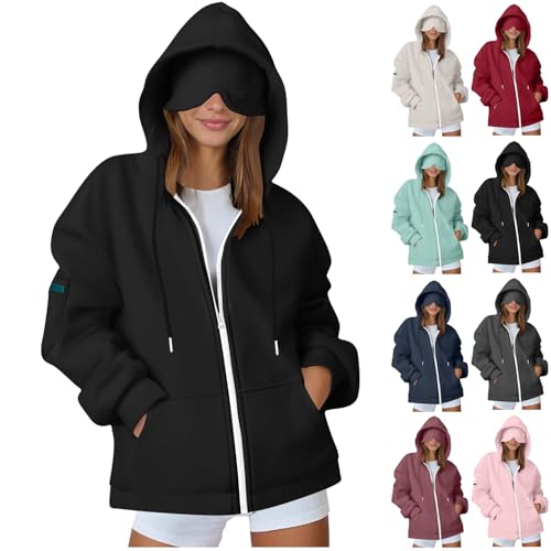 Sweatjacke Damen Casual Travel Hoodie mit Augenmaske Langarm Reißverschluss Kapuzenpullover Herbst Winter Kordelzug Sweatshirt Jacke mit Taschen Outdoor Sport Streetwear von CSHE