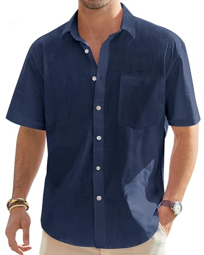 T Shirt Herren Sommer Leinenhemd Leicht Casual Button Down T-Shirts Kurzarm Rever Oberteile Einfarbig Tshirt für Männer Strand Sommer Tops T Shirt Herren Sommer Leinenhemd Leicht Casual Button Down T-Shirts Kurzarm Rever Oberteile Einfarbig Tshirt für Männer Strand Sommer Tops von CSHE