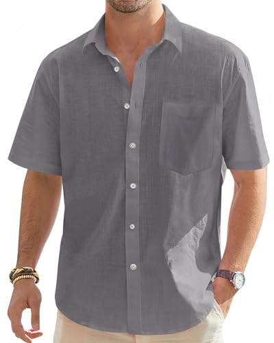 T Shirt Herren Sommer Leinenhemd Leicht Casual Button Down T-Shirts Kurzarm Rever Oberteile Einfarbig Tshirt für Männer Strand Sommer Tops T Shirt Herren Sommer Leinenhemd Leicht Casual Button Down T-Shirts Kurzarm Rever Oberteile Einfarbig Tshirt für Männer Strand Sommer Tops von CSHE