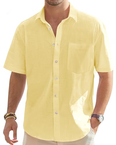 T Shirt Herren Sommer Leinenhemd Leicht Casual Button Down T-Shirts Kurzarm Rever Oberteile Einfarbig Tshirt für Männer Strand Sommer Tops T Shirt Herren Sommer Leinenhemd Leicht Casual Button Down T-Shirts Kurzarm Rever Oberteile Einfarbig Tshirt für Männer Strand Sommer Tops von CSHE