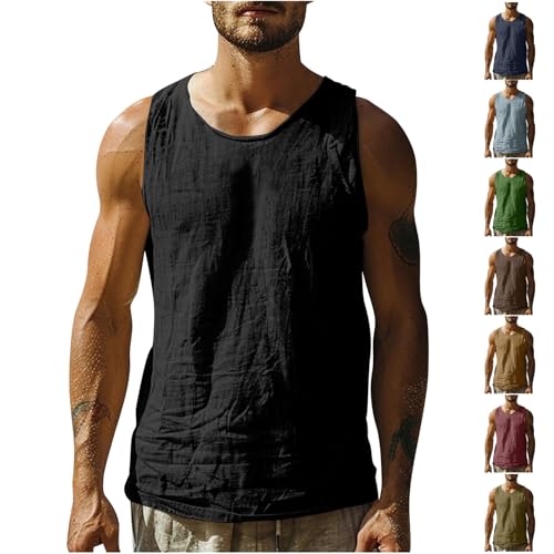 Tank Top Herren Sommer Leinen Ärmelloses T Shirt Casual Einfarbige Weste Vintage Tshirt Männer Rundhals Bodybuilding Loose T-Shirt Performance Fitness Laufshirt Tank Top Herren Sommer Leinen Ärmelloses T Shirt Casual Einfarbige Weste Vintage Tshirt Männer Rundhals Bodybuilding Loose T-Shirt Performance Fitness Laufshirt von CSHE