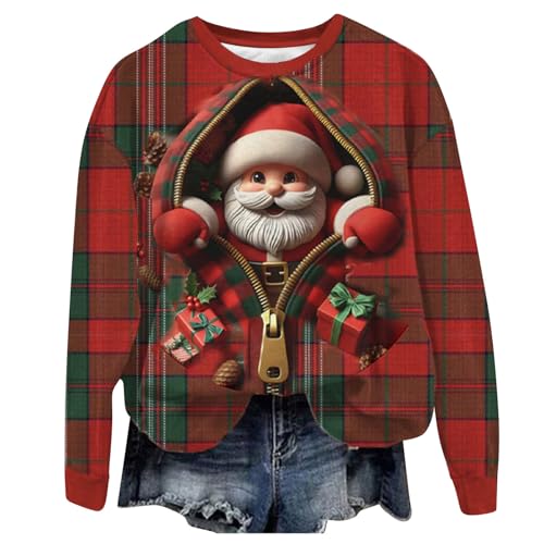 Weihnachtspullover Damen Lustig Weihnachten Pullover Rundhals Weihnachts Hoodie Ugly Christmas Shirt Hässlich Weihnachtsshirt Xmas Pullover Merry Christmas Sweatshirt Weihnachtspulli von CSHE