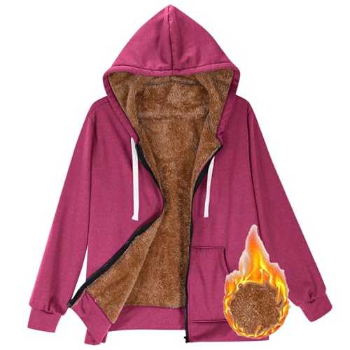 Winterjacke Damen Warm Fleecejacke Winter Sweatjacke Mit Kapuze Plüschjacke Hoodie Locker Übergangsjacke Leicht Bequeme Kapuzenpullover Wintermantel mit Reißverschluss Mode Einfarbig Fleecepullover von CSHE