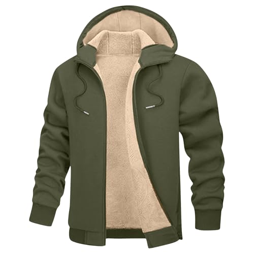 Winterjacke Herren Warme Fleecejacke mit Kapuze Winter Gefüttert Kapuzenjacke Casual Einfarbige Reißverschluss Sweatjacke Teddyfleece Jacken mit Kordelzug Taschen von CSHE