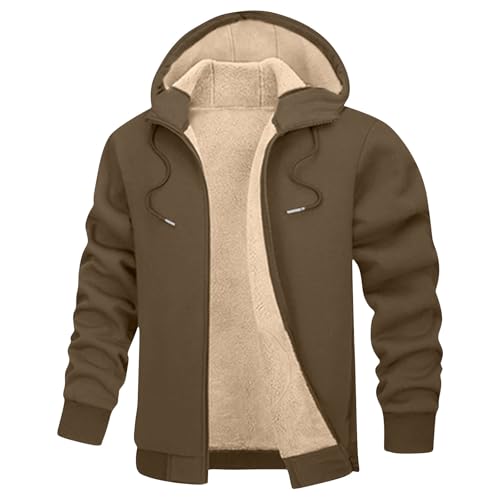 Winterjacke Herren Warme Fleecejacke mit Kapuze Winter Gefüttert Kapuzenjacke Casual Einfarbige Reißverschluss Sweatjacke Teddyfleece Jacken mit Kordelzug Taschen von CSHE