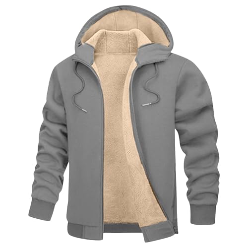 Winterjacke Herren Warme Fleecejacke mit Kapuze Winter Gefüttert Kapuzenjacke Casual Einfarbige Reißverschluss Sweatjacke Teddyfleece Jacken mit Kordelzug Taschen von CSHE