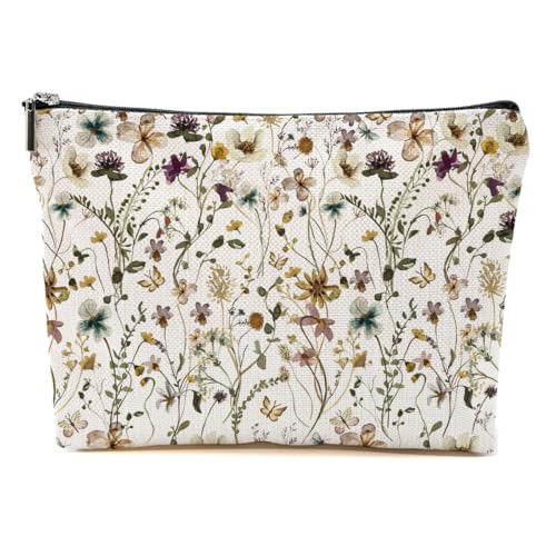 CSHVJ Kosmetiktasche mit Retro-Gartenblumen, Blumenmotiv, Freundschaftsgeschenke für Frauen, ästhetische Reißverschlusstasche, Mehrfarbig 045, 9.62 * 7.42 Inches von CSHVJ