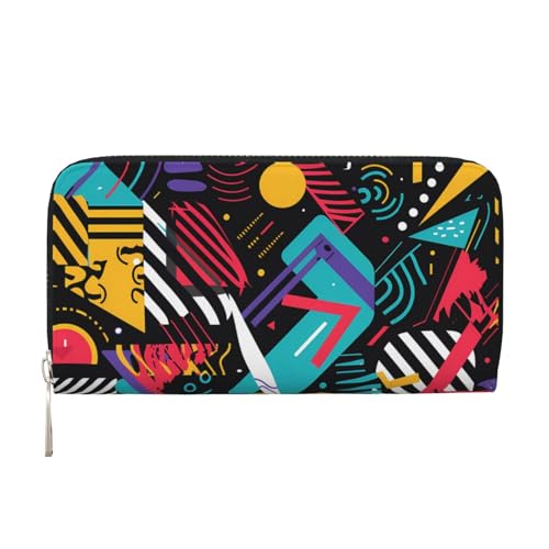 CSIVKEJ Geldscheinklammer mit Reißverschluss, PU-Leder, lang, mit Kartenfächern, 80er Jahre Themed 7, Einheitsgröße, Zeitgenössisch von CSIVKEJ