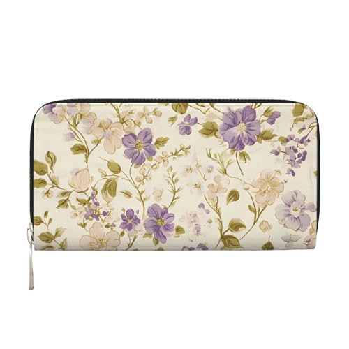 CSIVKEJ Geldscheinklammer mit Reißverschluss, PU-Leder, lang, mit Kartenfächern, Beige Flower 18, Einheitsgröße, Zeitgenössisch von CSIVKEJ