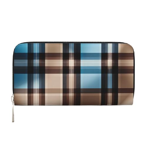 CSIVKEJ Geldscheinklammer mit Reißverschluss, PU-Leder, lang, mit Kartenfächern, Blau kariert 19, Einheitsgröße, Zeitgenössisch von CSIVKEJ