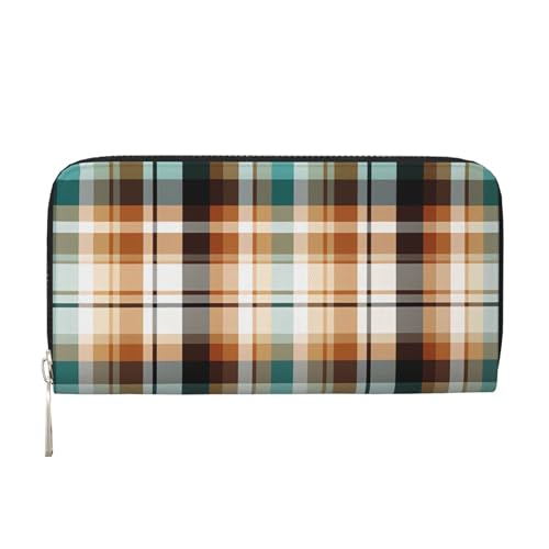 CSIVKEJ Geldscheinklammer mit Reißverschluss, PU-Leder, lang, mit Kartenfächern, Blau kariert 2, Einheitsgröße, Zeitgenössisch von CSIVKEJ