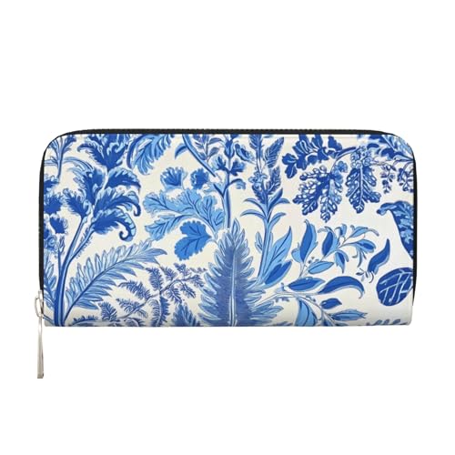 CSIVKEJ Geldscheinklammer mit Reißverschluss, PU-Leder, lang, mit Kartenfächern, Blau und Weiß Paisley 19, Einheitsgröße, Zeitgenössisch von CSIVKEJ
