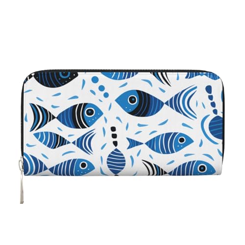 CSIVKEJ Geldscheinklammer mit Reißverschluss, PU-Leder, lang, mit Kartenfächern, Blue Black Fish 3, Einheitsgröße, Zeitgenössisch von CSIVKEJ