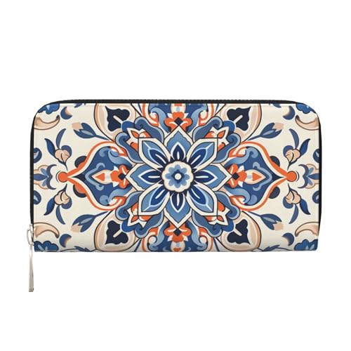 CSIVKEJ Geldscheinklammer mit Reißverschluss, PU-Leder, lang, mit Kartenfächern, Blume 1, Einheitsgröße, Zeitgenössisch von CSIVKEJ