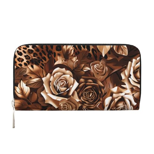 CSIVKEJ Geldscheinklammer mit Reißverschluss, PU-Leder, lang, mit Kartenfächern, Blumen 2, Einheitsgröße, Zeitgenössisch von CSIVKEJ