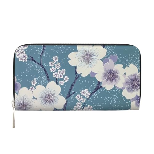 CSIVKEJ Geldscheinklammer mit Reißverschluss, PU-Leder, lang, mit Kartenfächern, Blumenmuster Hellblau 4, Einheitsgröße, Zeitgenössisch von CSIVKEJ