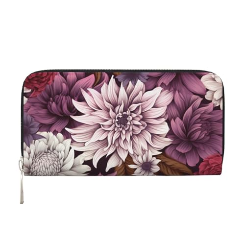 CSIVKEJ Geldscheinklammer mit Reißverschluss, PU-Leder, lang, mit Kartenfächern, Bunte Blumen 16, Einheitsgröße, Zeitgenössisch von CSIVKEJ