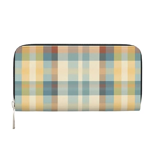 CSIVKEJ Geldscheinklammer mit Reißverschluss, PU-Leder, lang, mit Kartenfächern, Buntes Büffelkaro 1, Einheitsgröße, Zeitgenössisch von CSIVKEJ