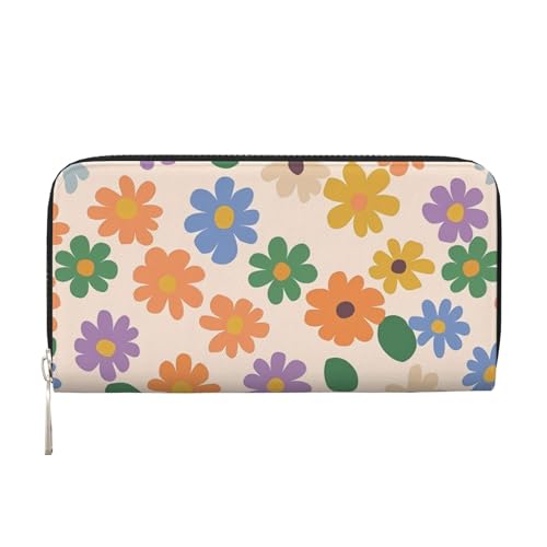 CSIVKEJ Geldscheinklammer mit Reißverschluss, PU-Leder, lang, mit Kartenfächern, Cute Flowers Floral 2, Einheitsgröße, Zeitgenössisch von CSIVKEJ