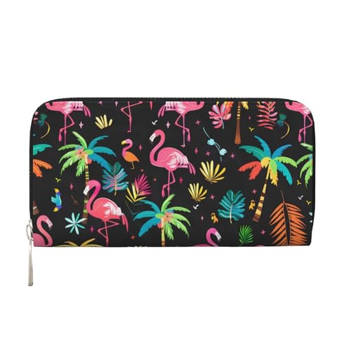 CSIVKEJ Geldscheinklammer mit Reißverschluss, PU-Leder, lang, mit Kartenfächern, Flamingo 13, Einheitsgröße, Zeitgenössisch von CSIVKEJ