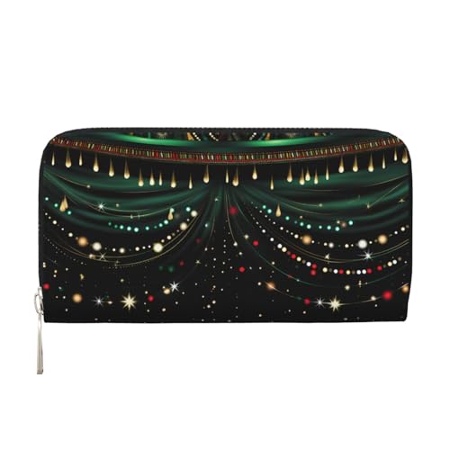 CSIVKEJ Geldscheinklammer mit Reißverschluss, PU-Leder, lang, mit Kartenfächern, Grüne Schneeflocken 10, Einheitsgröße, Zeitgenössisch von CSIVKEJ