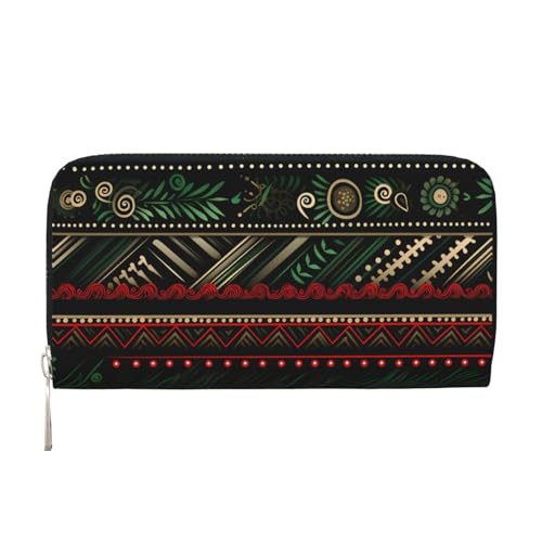 CSIVKEJ Geldscheinklammer mit Reißverschluss, PU-Leder, lang, mit Kartenfächern, Grüne Schneeflocken 3, Einheitsgröße, Zeitgenössisch von CSIVKEJ