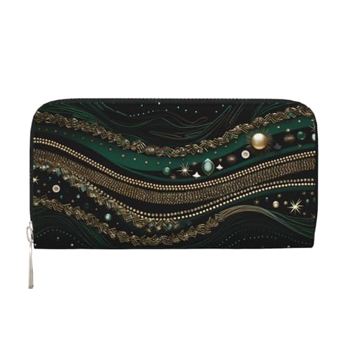 CSIVKEJ Geldscheinklammer mit Reißverschluss, PU-Leder, lang, mit Kartenfächern, Grüne Schneeflocken 7, Einheitsgröße, Zeitgenössisch von CSIVKEJ