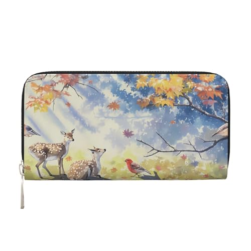 CSIVKEJ Geldscheinklammer mit Reißverschluss, PU-Leder, lang, mit Kartenfächern, Hirsch 15, Einheitsgröße, Zeitgenössisch von CSIVKEJ