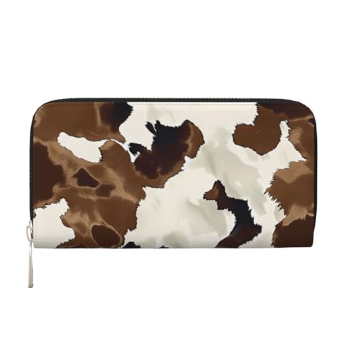 CSIVKEJ Geldscheinklammer mit Reißverschluss, PU-Leder, lang, mit Kartenfächern, Kuhdruck 1, Einheitsgröße, Zeitgenössisch von CSIVKEJ