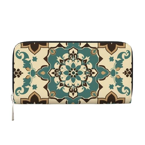 CSIVKEJ Geldscheinklammer mit Reißverschluss, PU-Leder, lang, mit Kartenfächern, Mandala 12, Einheitsgröße, Zeitgenössisch von CSIVKEJ