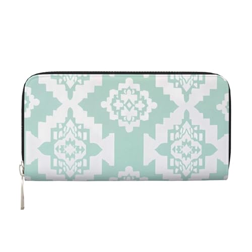 CSIVKEJ Geldscheinklammer mit Reißverschluss, PU-Leder, lang, mit Kartenfächern, Marokkanisches Gitter 2, Einheitsgröße, Zeitgenössisch von CSIVKEJ