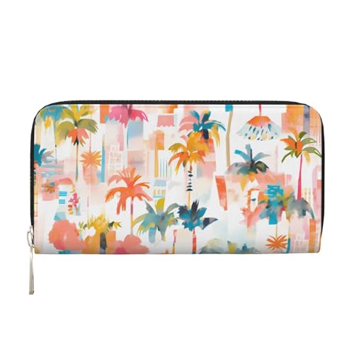 CSIVKEJ Geldscheinklammer mit Reißverschluss, PU-Leder, lang, mit Kartenfächern, Palm Tree 10, Einheitsgröße, Zeitgenössisch von CSIVKEJ