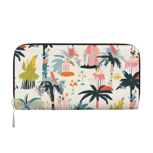 CSIVKEJ Geldscheinklammer mit Reißverschluss, PU-Leder, lang, mit Kartenfächern, Palme 11, Einheitsgröße, Zeitgenössisch von CSIVKEJ